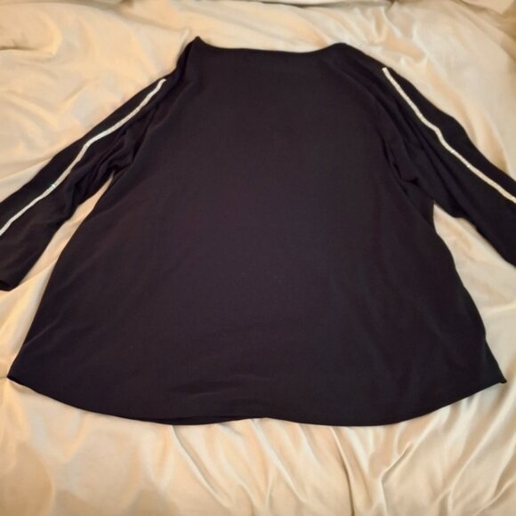 Love Scarlett women's Black Relaxed Cut Out Front Rhinestoned Sleeved Blouse - Picture 8 of 8